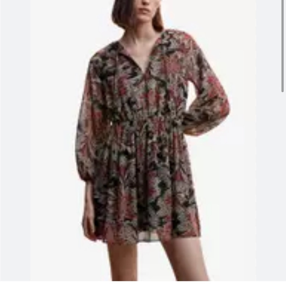 NWT Mango floral chiffon long sleeve mini dress - Picture 8 of 10
